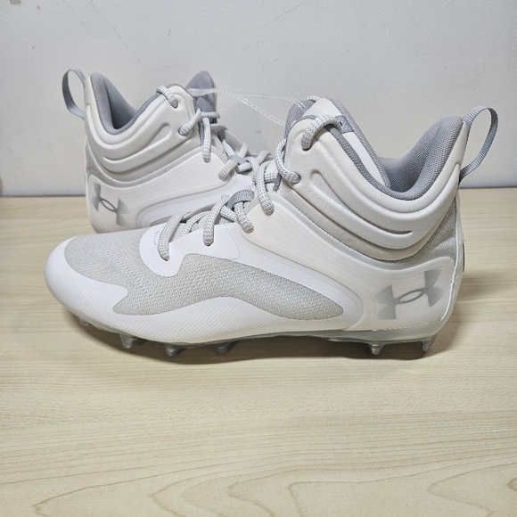 Under Armour Command MC Mid Lacrosse Cleats White Gray 3025639-100 Men's Size 10 - Picture 1 of 9